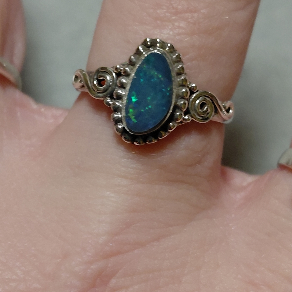 Dainty Sterling Silver Australian Opal Ring Size 8 - Picture 10 of 15